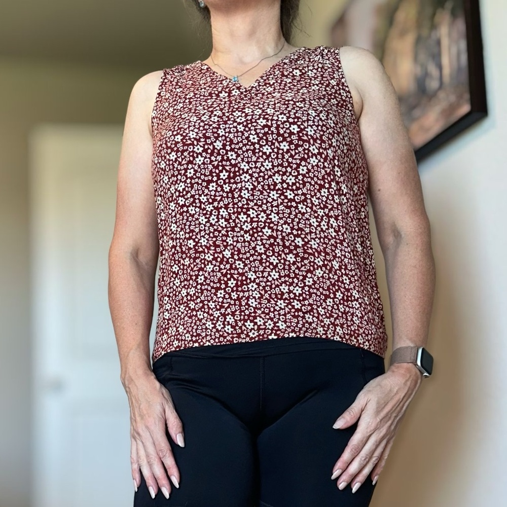 Floral Sleeveless Top - Rust Red